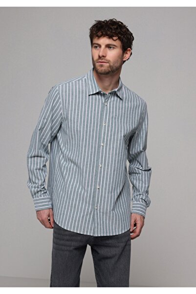Colin's Regular Fit Shirt Neck Striped Men's Green Long Sleeve Shirt