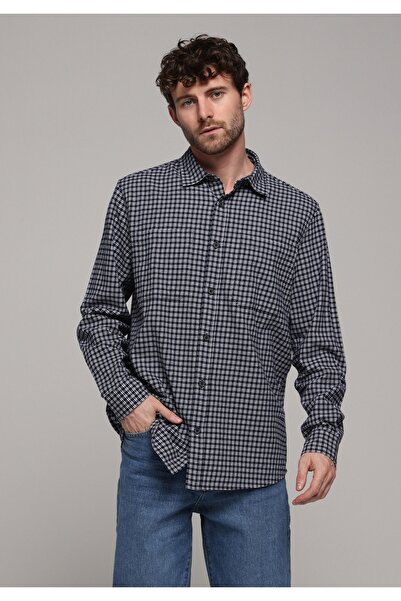 Colin's Comfort Fit Shirt Neck Plaid Men's Navy Blue Long Sleeve Shirt