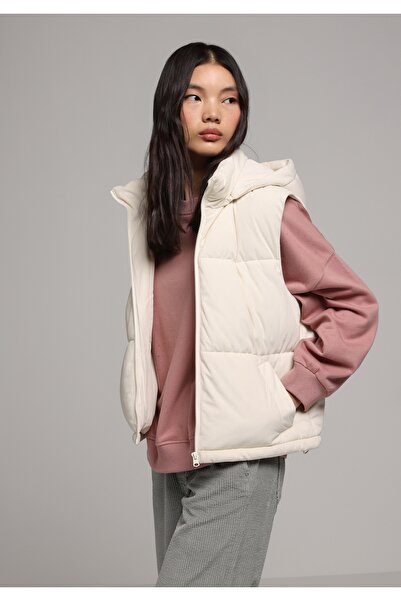 Colin's Regular Fit Hooded Zippered Lined Coated Women's Ecru Vest