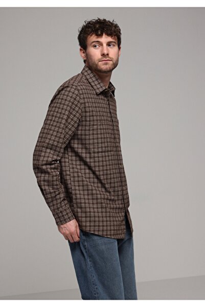 Colin's Comfort Fit Shirt Neck Plaid Men's Brown Long Sleeve Shirt