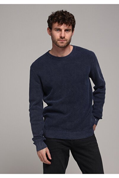 Colin's Regular Fit Round Neck Jacquard Men's Blue Sweater