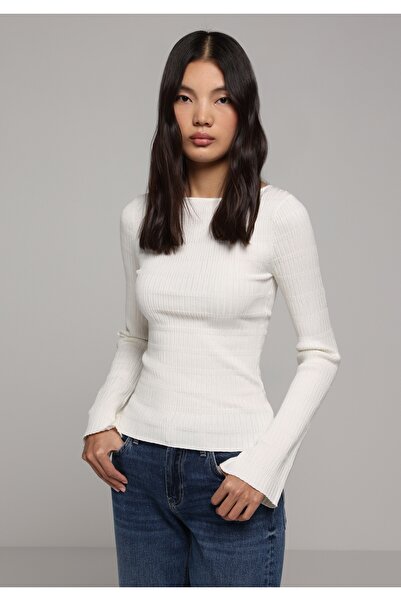 Colin's Slim Fit Boat Neck Plain Women's White Sweater