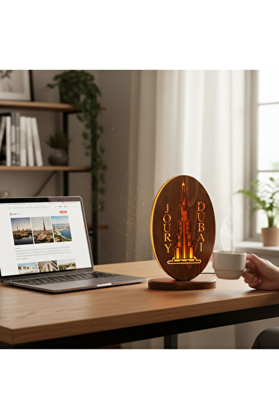 wood mix Custom Engraved Wooden LED Lamp (Name or Logo Edition)