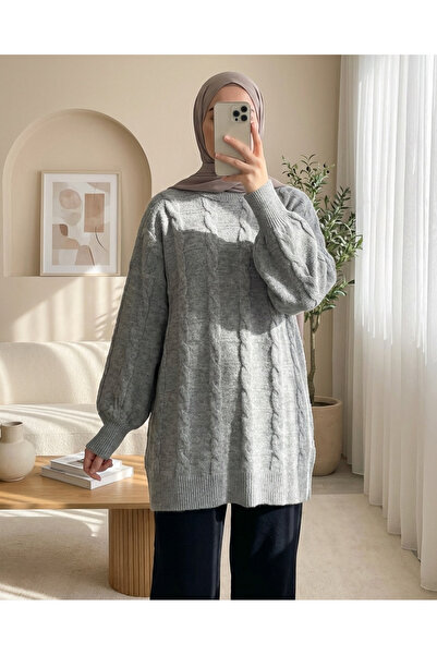 Modamorfo Hair Knit Pattern Yumoş Knitwear Sweater - Gray