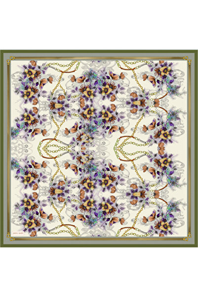Pierre Cardin وشاح حريري منقوش بالزهور الخضراء مقاس 90 × 90