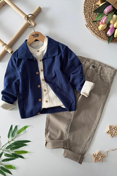 Minigimin Cicileri Set de 3 piese pentru băiat cu cardigan tricotat cu detali...