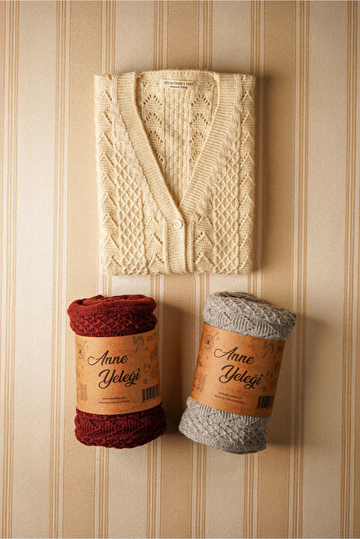 anne yeleği Klasik - Yün ve Pamuk Karışımlı, Düğmeli ve Cepli Örme Triko Yelek