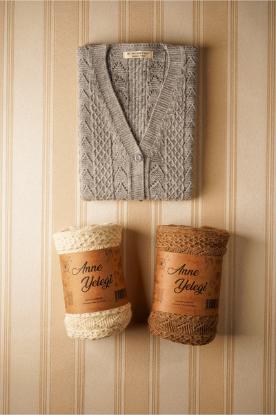 anne yeleği Klasik - Yün ve Pamuk Karışımlı, Düğmeli ve Cepli Örme Triko Yelek