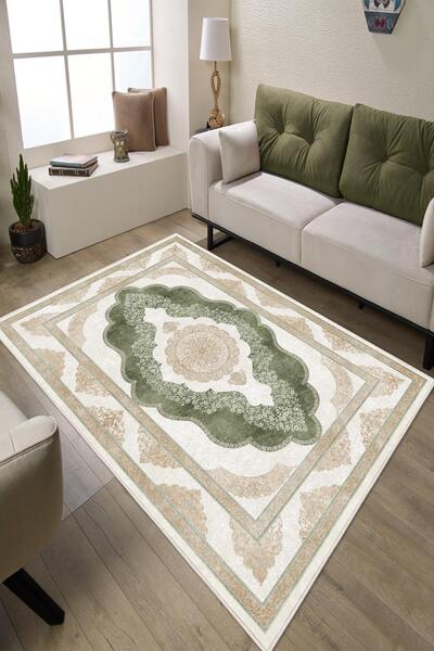 Pelura Halı Klasik Desenli Dijital Baskılı Kaymaz Taban Yıkanabilir Salon Hal...