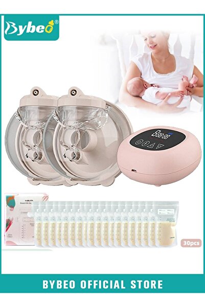 BYBEO Electric Wearable Hands-Free Breast Pump with 30 PCS Breastmilk Storage Bags, Low Noise & Painless,