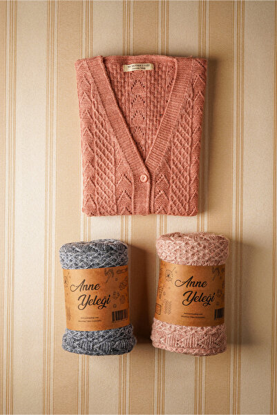 anne yeleği Klasik - Yün ve Pamuk Karışımlı, Düğmeli ve Cepli Örme Triko Yelek