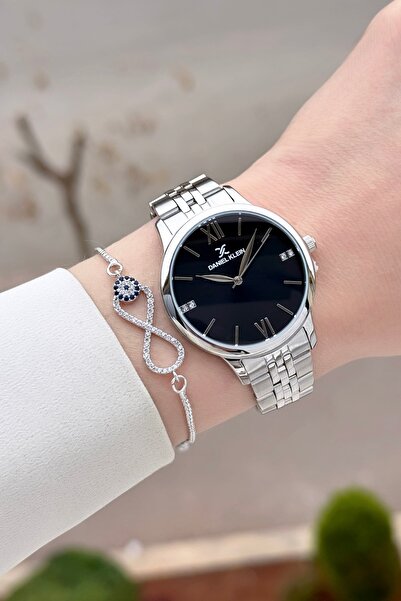 Daniel Klein 35 mm Women's Wristwatch and Bracelet with Grey Black Color Adju...