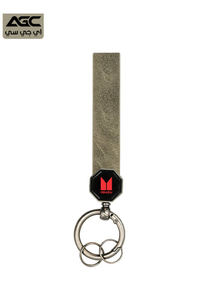 AGC سلسلة مفاتيح سيارة من الجلد من إيسوزو مع حلقة معدنية ومشبك دوار 360 درجة ...