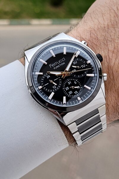 Ferrucci ساعة يد رجالية وظيفية مقاس 42 ملم مع حزام قابل للتعديل باللون الأسود...