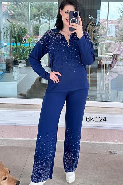 İnce Topuk Zippered Stone Embroidered Modal Suit 6K124