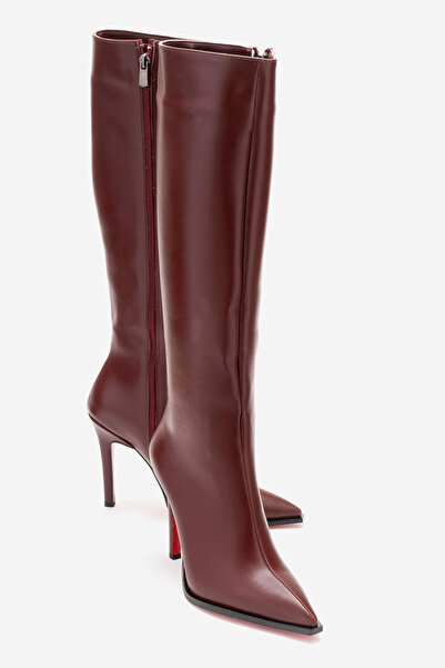 Ayakkabı Ateşi Women's Below-The-Knee Zippered Thin Heeled Boots Yoran Burgun...