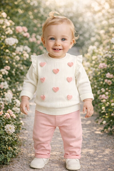 DaphKids Kız Bebek Kalp Nakışlı Alt Üst 2’li Takım 3–12 Ay - Pembe