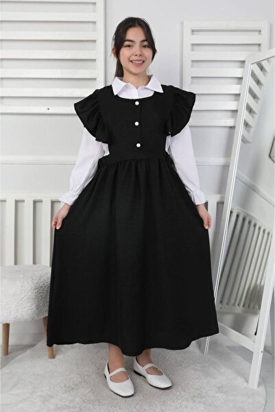 Erzani Kids Transitional Stylish Shirt Top Salopet Dress with Ruffle Detail and Button Detail