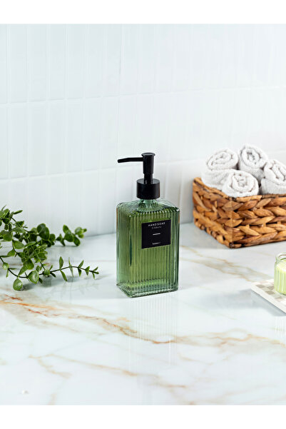 Evrio 500 ml Tezgah Üstü Cam Sıvı Sabunluk Deterjanlık Mutfak Banyo (2 Adet Etiket)