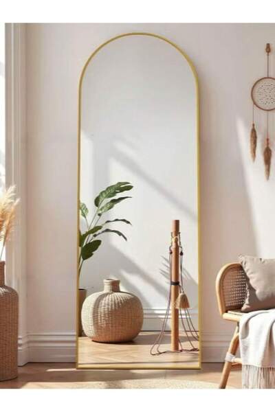 Mtanvxay مرآة طويلة مقوسة بإطار من سبائك الألومنيوم الذهبية، تُعلق على الحائط...