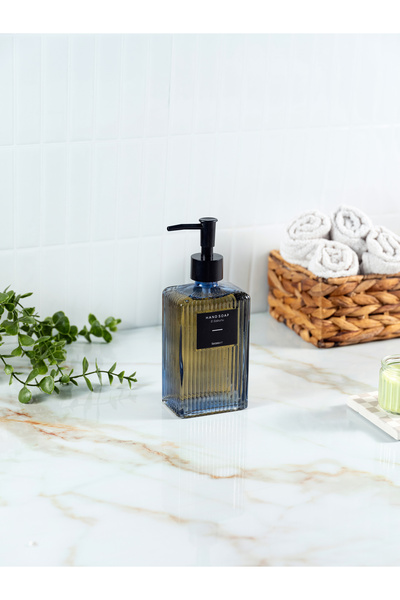 Evrio 500 ml Tezgah Üstü Cam Sıvı Sabunluk Deterjanlık Mutfak Banyo (2 Adet Etiket)