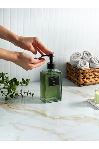 Evrio 500 ml Tezgah Üstü Cam Sıvı Sabunluk Deterjanlık Mutfak Banyo (2 Adet Etiket)