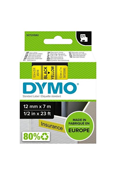 Dymo Standard D1 45018 Labeling Tape Black Print on Yellow Tape – 12mmx7mm | S0720580