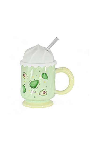 suprizegift Avocado Mug with Silicone Lid and Glass Straw