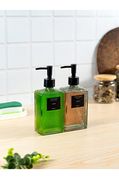Evrio 2-Piece 500 ml Countertop Glass Liquid Soap Dispenser for Kitchen (2Pcs Label)