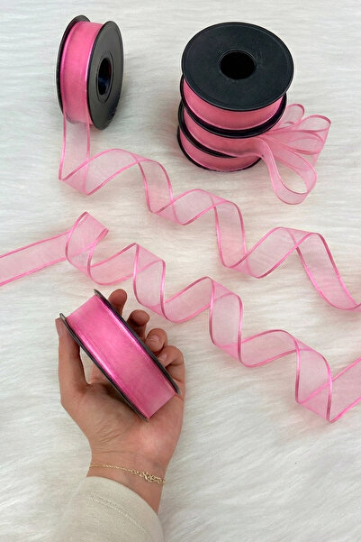 ZEYMERADE Pembe Şifon Kurdele 2,5 cm 20 mt, Gelin, Damat, Bohça, Nişan, Çeyiz, Özel Gün, Hediye, Düğün, Süsü