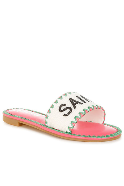 london Rag حذاء نسائي مسطح سهل الارتداء من سانت تروبيه مزين بالخرز باللون الوردي