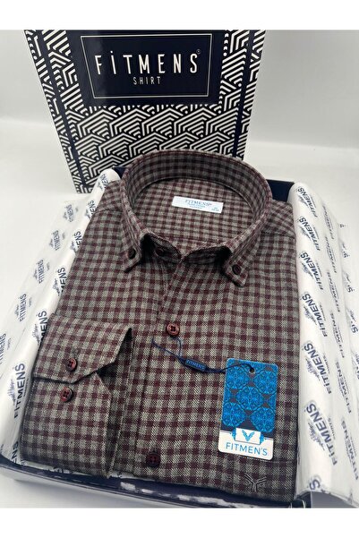 Fitmens Classic long sleeve winter 100% cotton plaid collar buttoned gift boxed men's shirt fs-003127 - burgundy