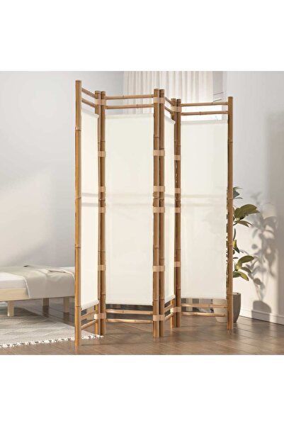 vidaxl فاصل غرفة قابل للطي مكون من 4 ألواح، 160 سم، مصنوع من الخيزران والقماش