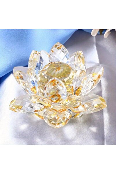 Choice تمثال زهرة اللوتس الكريستالية الصفراء لتزيين المنزل والزفاف، مجموعة الحرف الزجاجية، طاولة ثقالة الورق