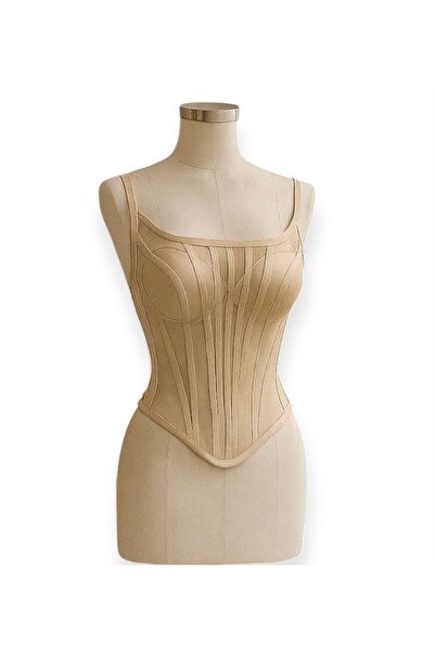 MODA Saten Ten Renk Korse -Büstiyer Bağcıklı