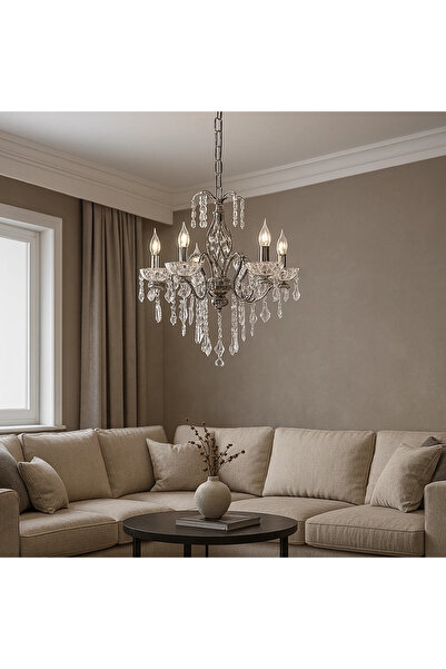 HAMER Classic chandelier gives the space a historical look. Silver + transparent.