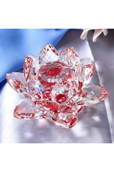 Choice تمثال زهرة اللوتس الكريستالية الحمراء لتزيين المنزل والزفاف، مجموعة الحرف الزجاجية، طاولة ورقية