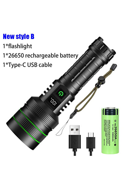 Heinast مصباح يدوي ZOOM بقوة 80 واط يعمل ببطارية 26650، وهو أقوى مصباح يدوي LED XHP50 قابل لإعادة الشحن عبر منفذ USB ببطارية 18650.