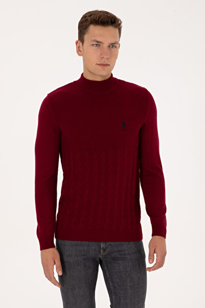 U.S. Polo Assn. Men's Slim Fit Half Turtleneck Burgundy Sweater 50315037-Vr014