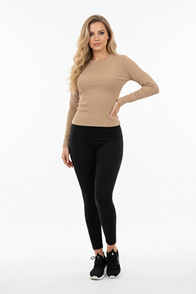 ABAY GİYİM Kadın Fitilli Kaşkorse Bisiklet Yaka Basic Uzun Kollu Bluz