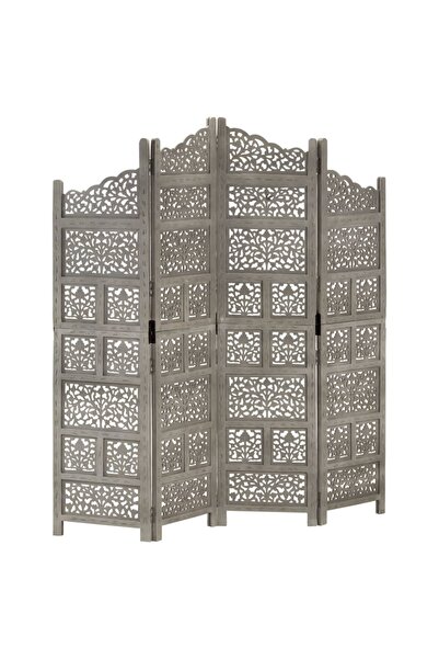vidaxl Hand carved 4-Panel Room Divider Grey 160x165 cm Solid Mango Wood
