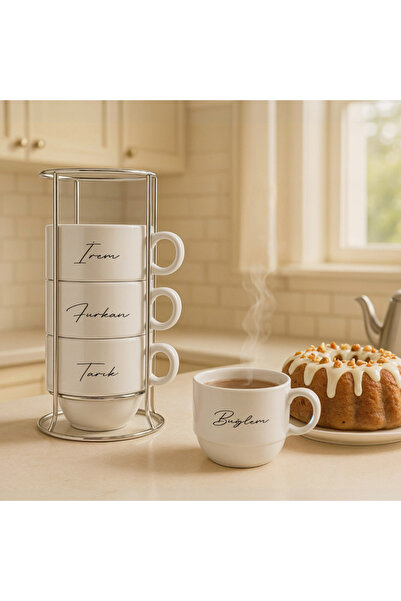 Hediyesepeti İsme Özel 4'lü Standlı Fincan Seti