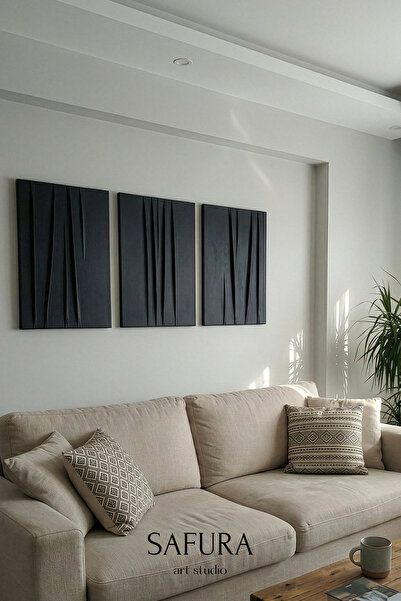Safura Art Studio Dokulu Tablo – El Yapımı 3 Boyutlu Minimalist Tuval, Modern Dekoratif Alçı Tablo (Esinti - Üçlü)