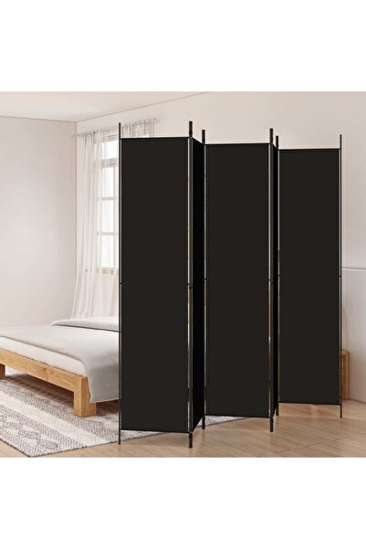 vidaxl فاصل غرفة من 5 ألواح، أسود، 250 × 220 سم، مصنوع من القماش
