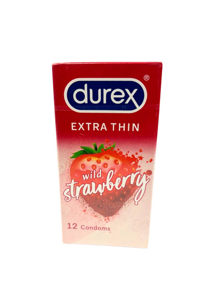 Durex Extra Thin Wild Strawberry Flavored Straight Walled And Teat Ended Cond...