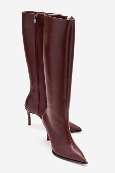 Ayakkabı Ateşi Women's Pointed Toe Short Heeled Below-The-Knee Boots Togie