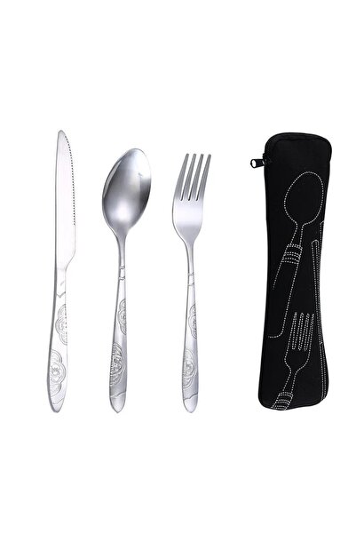 Choice Black Stainless Steel Tableware Set Portable Cutlery Kit with Carry Case for Travel Camping Picnic O