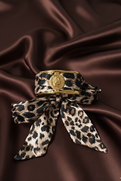 ASLI KİRAZ JEWERLY Altın Kaplama Leopar Desenli Fularlı Kelepçe Gold 01