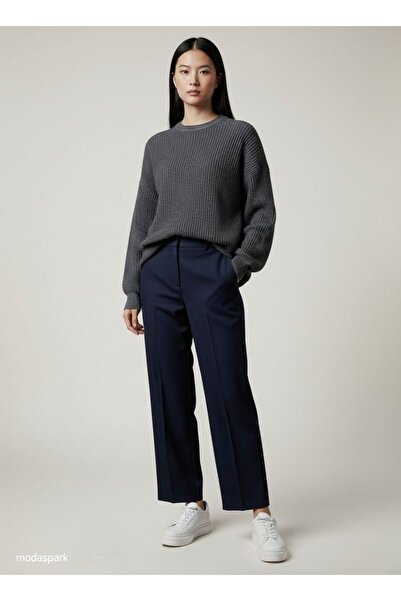 MODASPARK Pulover de tricotaj pentru damă, antracit, cu decolteu triplu