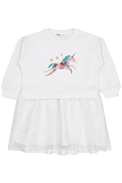 Civil Girls Unicorn Printed 2-5 Years Old Dress - Ecru 4-5 Years Old